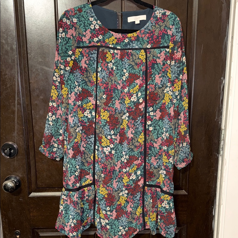 LOFT Multicolor Bohemian Floral Long Sleeve Dress